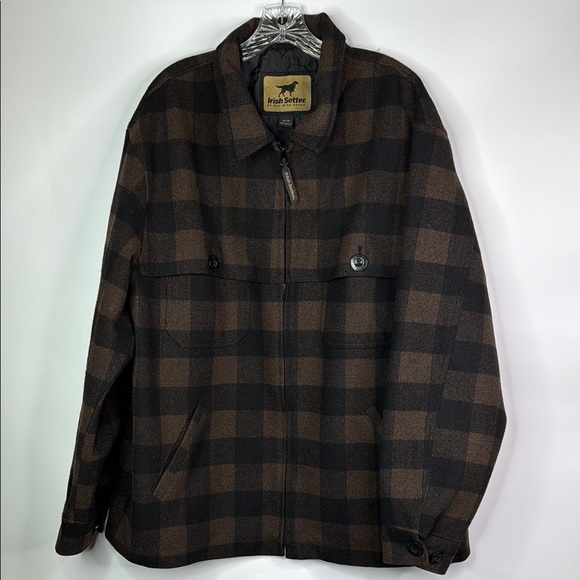 Vintage Irish Setter Brown Black Plaid Wool Blend Field Jacket Size XL - Picture 1 of 9